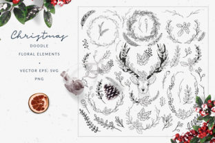 Christmas Doodle Floral Elements for Designers